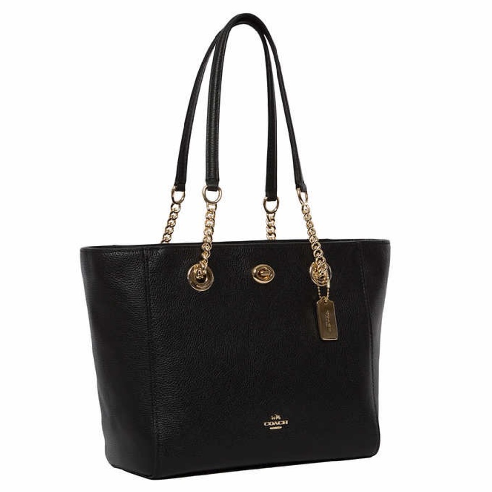 🖤NWT COACH Turnlock Pebbled Leather Chain Tote Bag🖤 - Picture 3 of 15